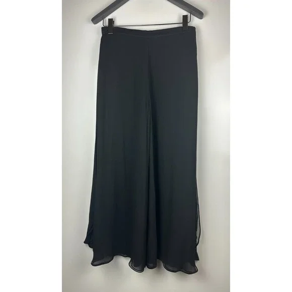 St. John Evening 100% Silk Chiffon Overlay Pants Wide-Leg Slit Black Size 12 - Picture 16 of 16